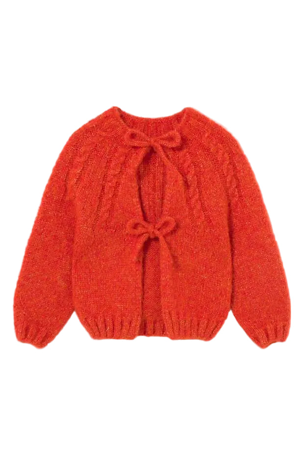 bright orange knit tie front cardigan