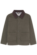 Green jacket with a brown collar on a white background