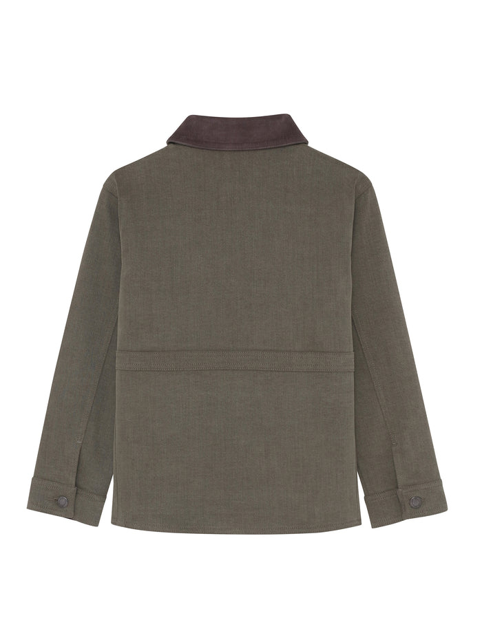 Back view of a brown jacket on a white background