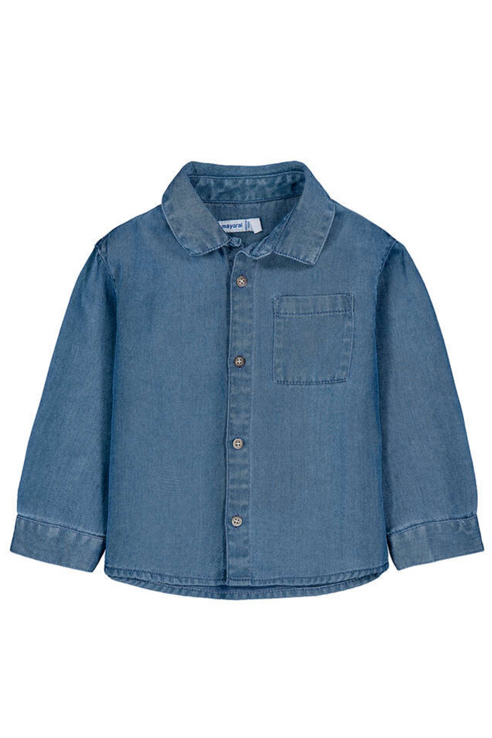 Blue denim shirt on a white background