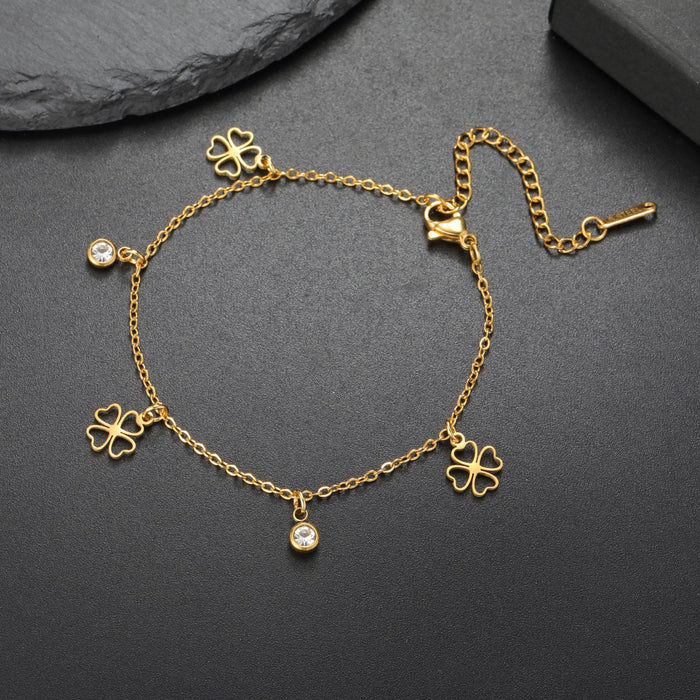 Lucky Clover Stainless Steel Charm Bracelet | Unisex Geometric Four-Leaf Clover Bracelet