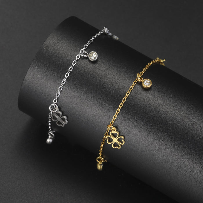 Lucky Clover Stainless Steel Charm Bracelet | Unisex Geometric Four-Leaf Clover Bracelet