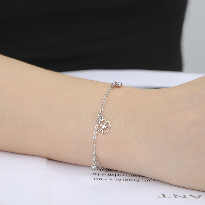 Lucky Clover Stainless Steel Charm Bracelet | Unisex Geometric Four-Leaf Clover Bracelet