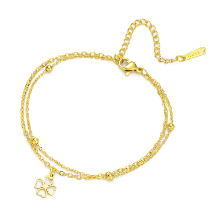 Lucky Clover Stainless Steel Charm Bracelet | Unisex Geometric Four-Leaf Clover Bracelet