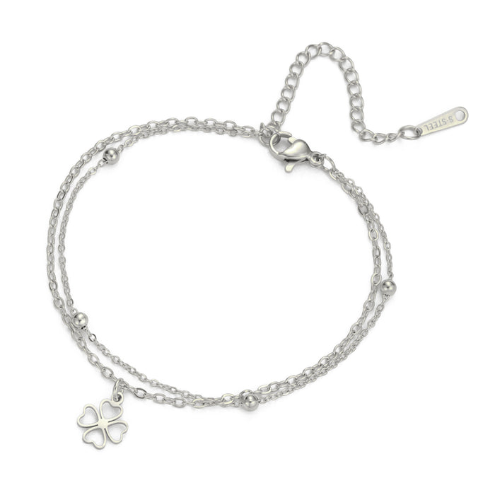 Lucky Clover Stainless Steel Charm Bracelet | Unisex Geometric Four-Leaf Clover Bracelet
