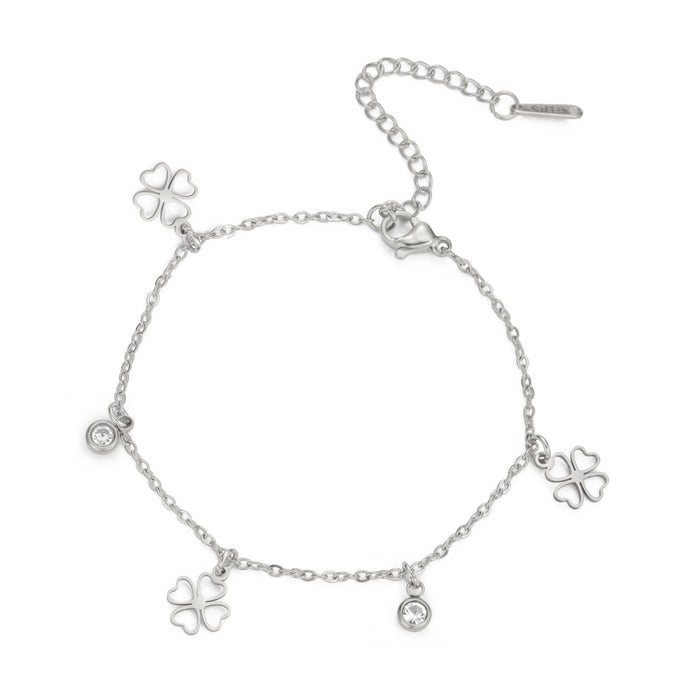 Lucky Clover Stainless Steel Charm Bracelet | Unisex Geometric Four-Leaf Clover Bracelet