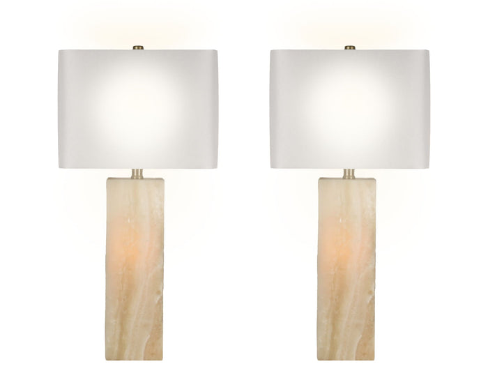 "Luminous Alabaster" Alabaster Table Lamp With Night Light (Set of 2) - Alabaster / Soft Gold