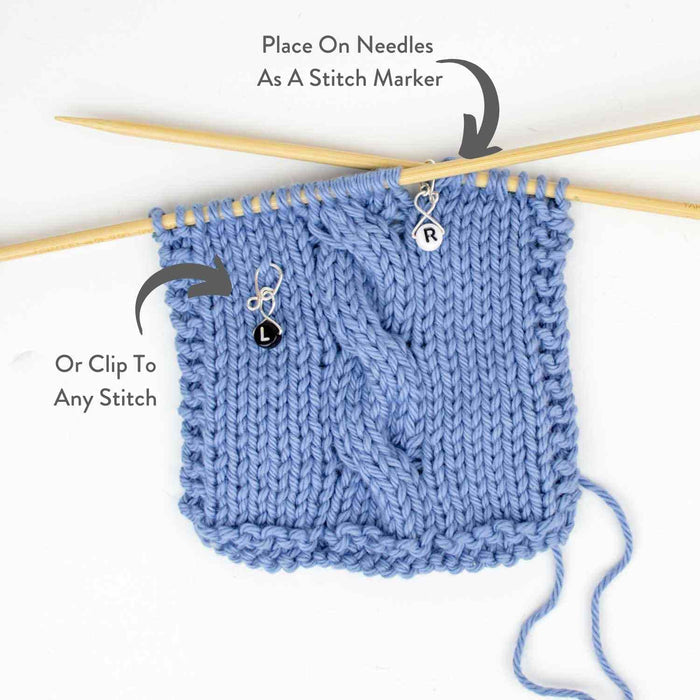 Instructional image showing M1L and M1R markers placed on needles as stitch markers or clipped to any stitch