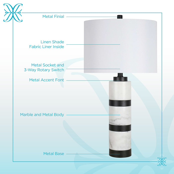 "Marble Harmony" Marble Table Lamp - White Marble / Matte Black
