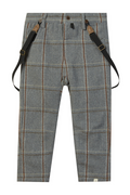 Grey and tan tweed pants with suspenders