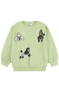 Light green sweatshirt with poodle designs on a white background