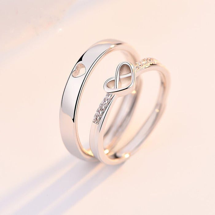 Matching Heart Couple Rings | Adjustable Platinum Tone Set