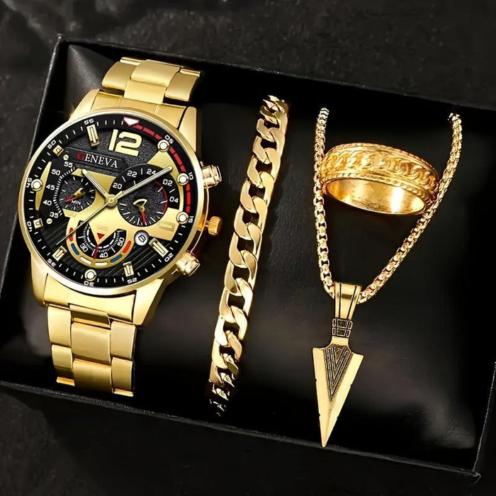 Men's Black Minimalist Quartz Watch Set