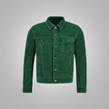 Mens Green Lambskin Shirt Jeans Genuine Leather Suede Bomber Style Jacket
