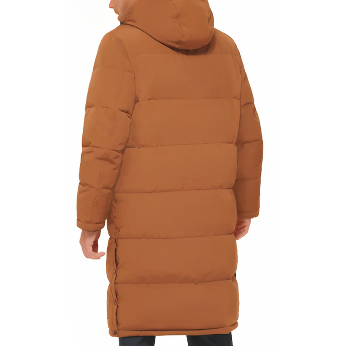 Men's Tan Long Trench Puffer Coat