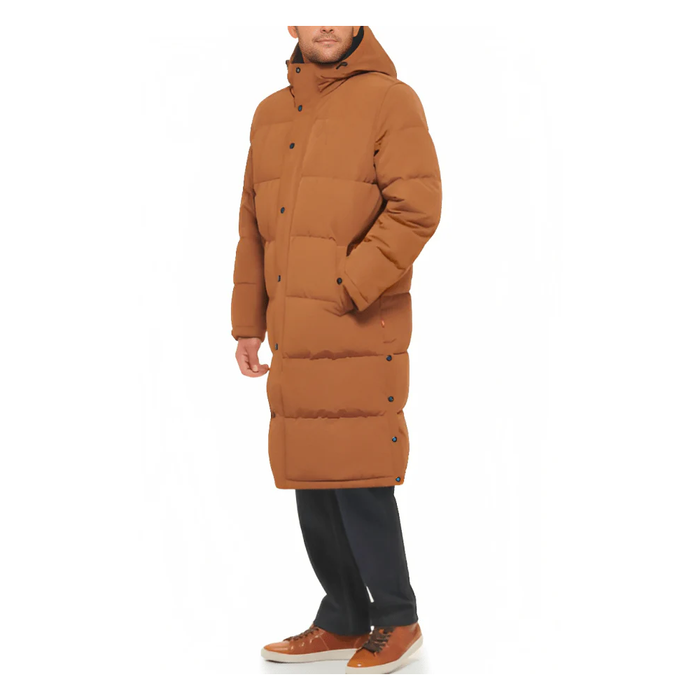 Men's Tan Long Trench Puffer Coat