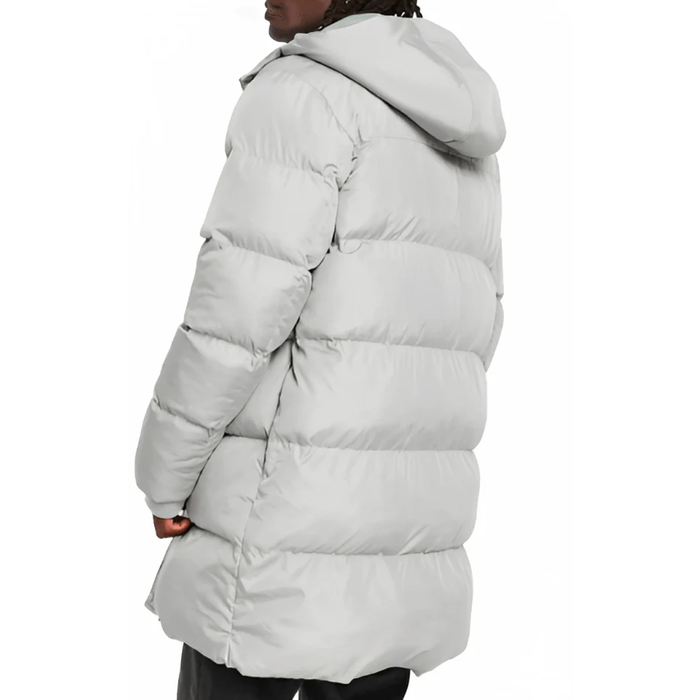 Men's White Long Puffer Coat with Detachable Hood