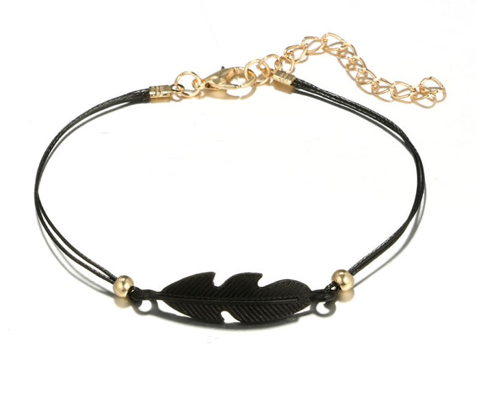 Midnight Zen Matte Black Bracelet Set | Bohemian Lotus & Feather Charms 4-Piece Stack