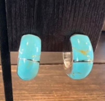 Mini Inlay Turquoise Wide Hoop Earrings - PDD705