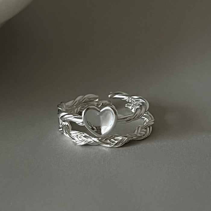 Minimalist Love Heart Open Ring | Romantic Braided Silver Ring | Ins Style Jewelry