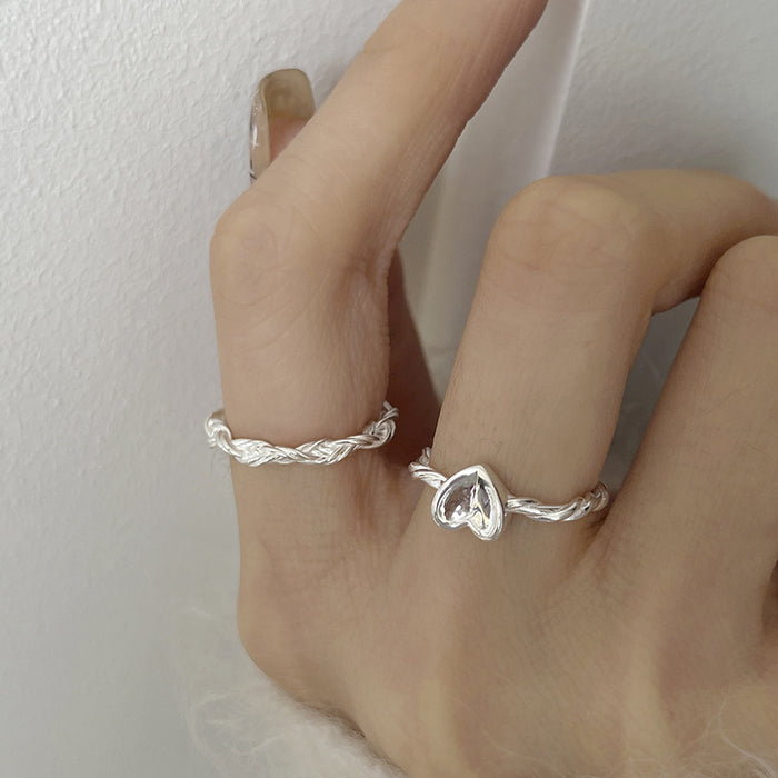 Minimalist Love Heart Open Ring | Romantic Braided Silver Ring | Ins Style Jewelry