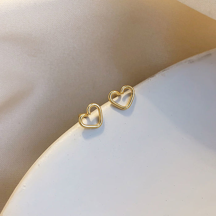 Minimalist Silver Open Heart Studs & Threader Set | Dainty Heart Pull-Through Earrings