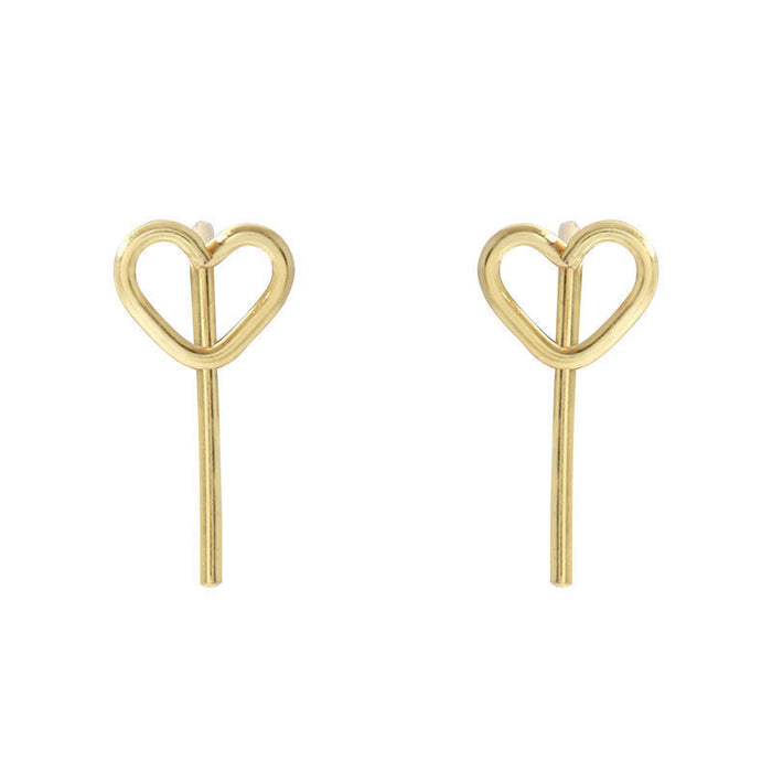 Minimalist Silver Open Heart Studs & Threader Set | Dainty Heart Pull-Through Earrings
