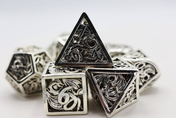 Mithril Dragon Hollow Metal RPG Dice Set