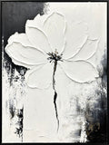 "Monochrome Blossom" Hand-Painted Canvas In Frame - White / Gray
