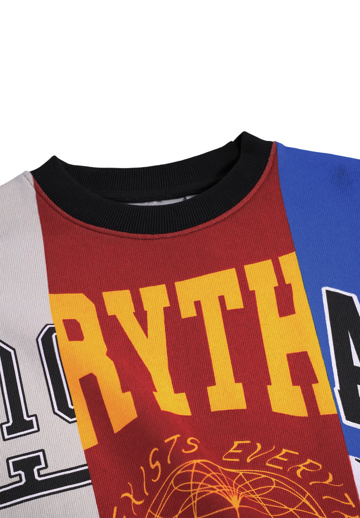 Colorful shirt with text and graphics on a white background