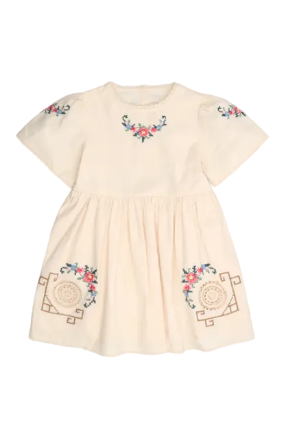 Beige dress with floral embroidery