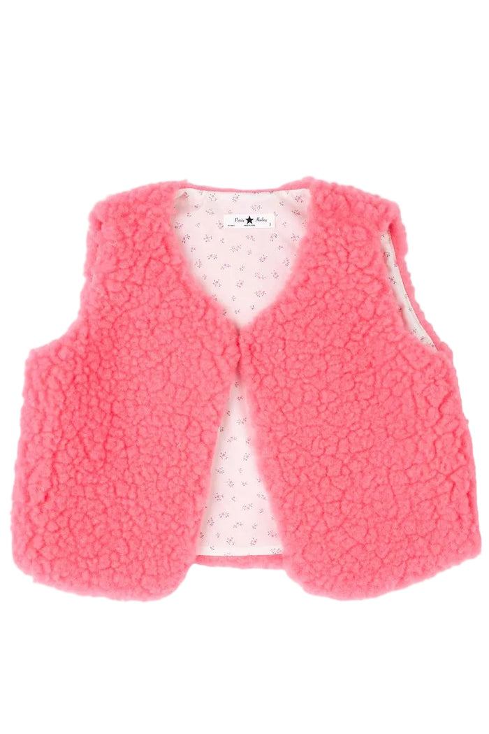 Pink fleece vest on a white background