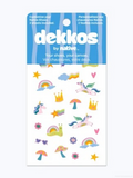 Pack of colorful shoe decorations with cartoon designs on a white background