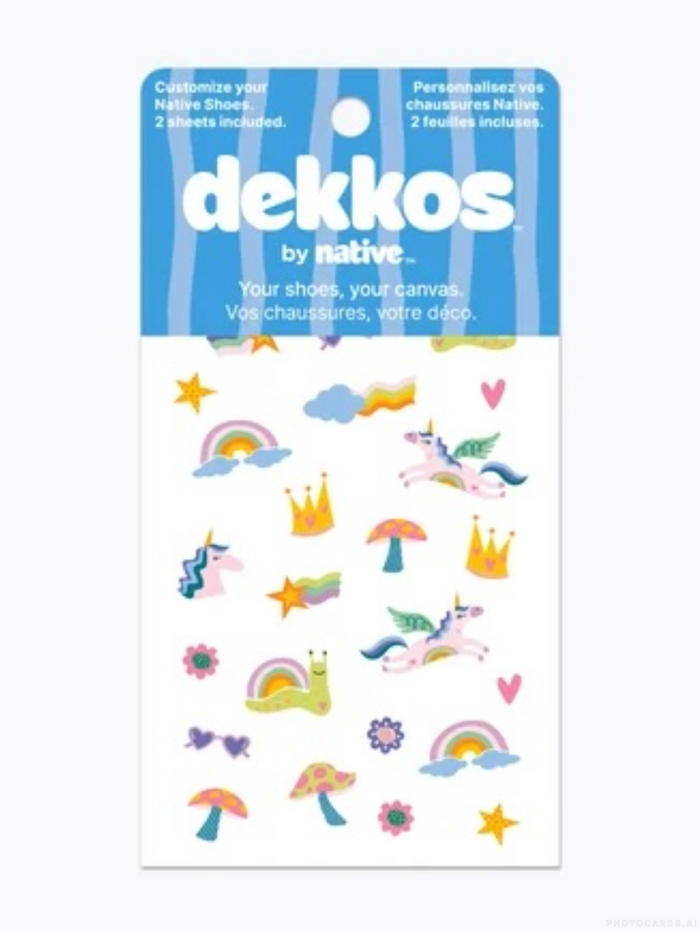 Pack of colorful shoe decorations with cartoon designs on a white background