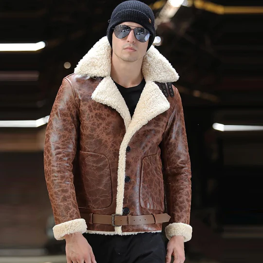 New 2025 Mens RAF Lambskin Airforce Aviator Genuine Leather Bomber Jacket