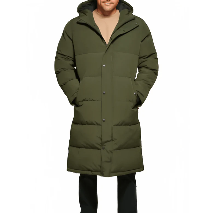 New 2025 Trench Puffer Coat In Khaki With Hood For Men's