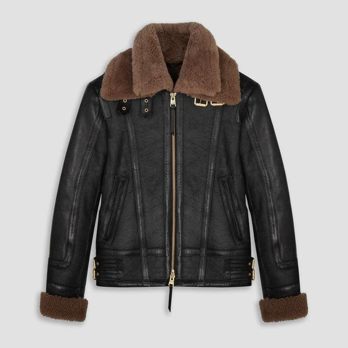New B3 Classic Sheepskin Shearling Leather Bomber Jacket For Men With Fur