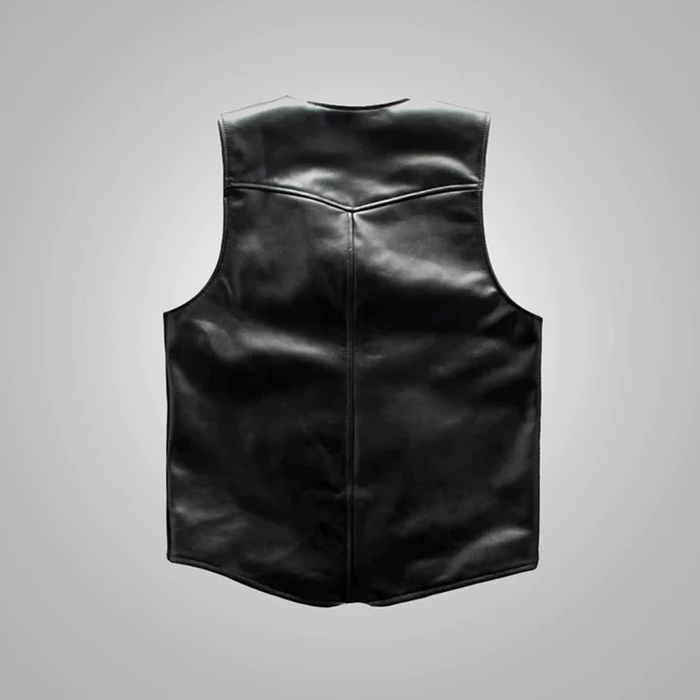 New Black Men Sheepskin Genuine Cowboy Leather Vest