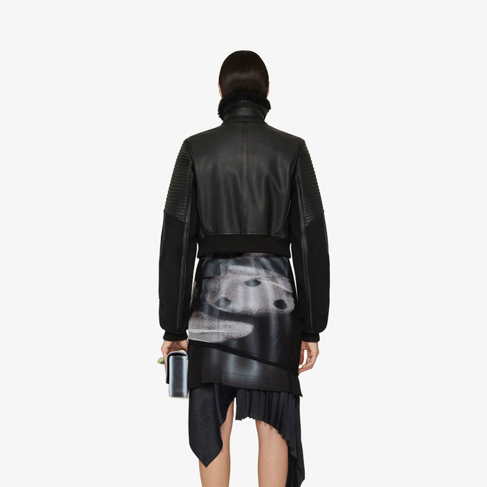 New Black RAF Motorbike Lambskin Shearling Aviator Leather Bomber Jacket For Women's