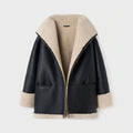 New Black Styled Fashion Sheepskin Shearling Leather Jacket With White Fur For Women