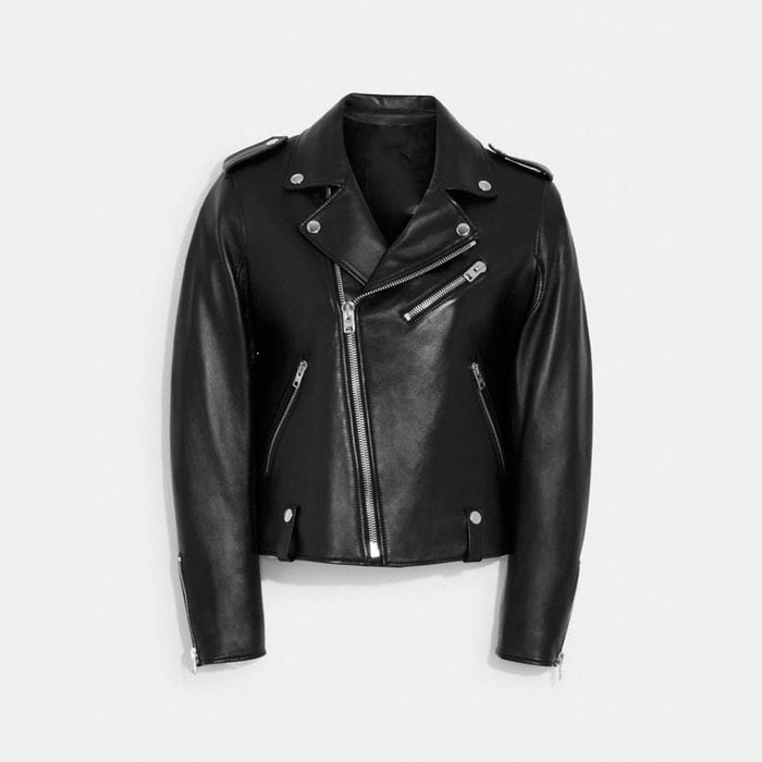 New Black Women Lambskin Aviator Shearling Genuine Leather Bomber Biker Jacket