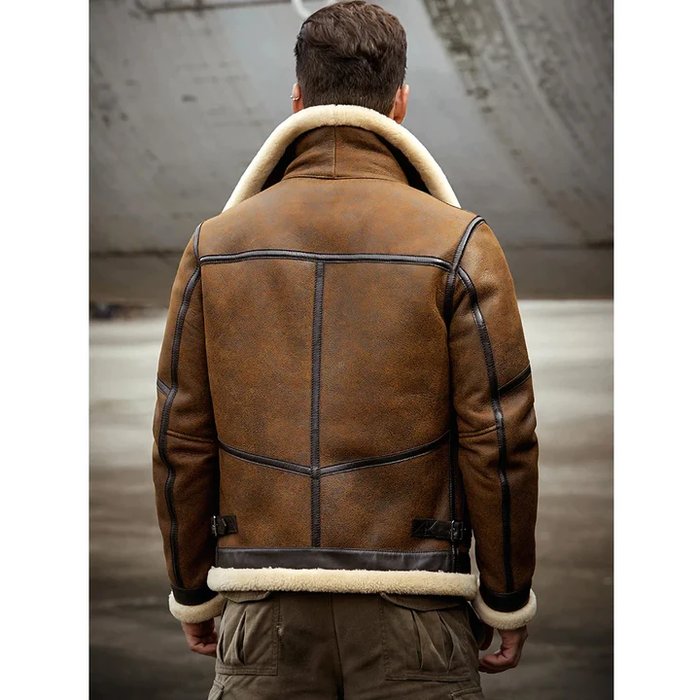 New Brown 2023 Men B6 RAF Sheepskin Flight Shearling Leather Bomber Jacket