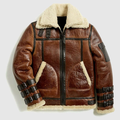 New Brown Men Sheepskin  Winter Aviator RAF B3 Bomber Shearling Leather Jacket