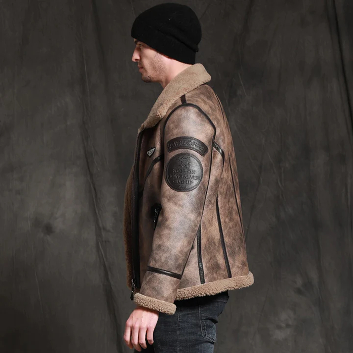 New Brown Mens RAF Lambskin Aviator Waxed B3 Bomber Leather Jacket