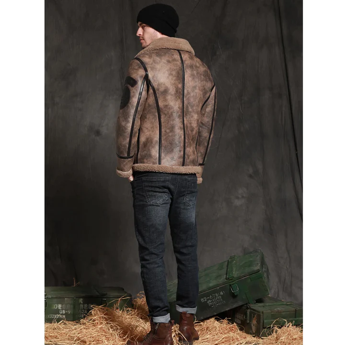 New Brown Mens RAF Lambskin Aviator Waxed B3 Bomber Leather Jacket