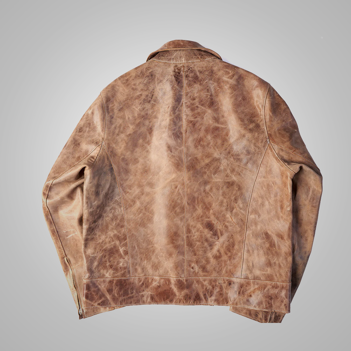New Brown Sheepskin Distressed Leather Four Pocket Leather Jacket For Men