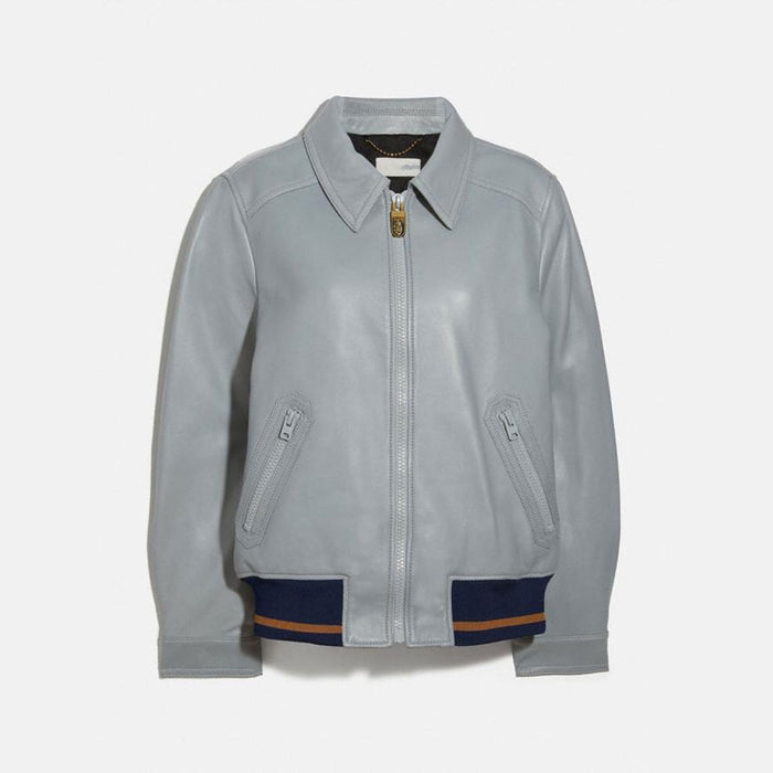 New Gray Sheepskin Shearling Leather Bomber jacket  For Women