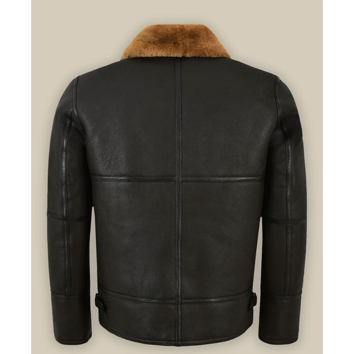 New Men black Flying Wool Lamb Fur Aviator Leather Jacket B3 Bomber Jacket