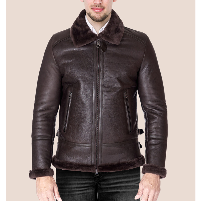 New Men Brown sheapskin Shearling Leather Jacket Aviator B3 Bomber biker RAF