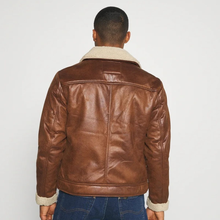 New Men Brown Sheepskin Shearling  Flying RAF B3 Bomber Leather Jacket Aviator